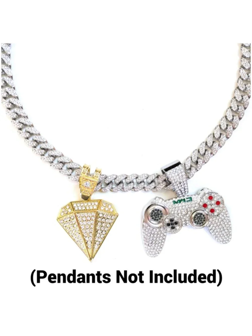 Silver Iced-Out Straight Cuban Gem Link Chain Necklace (24-inches) - Picture 5 of 6